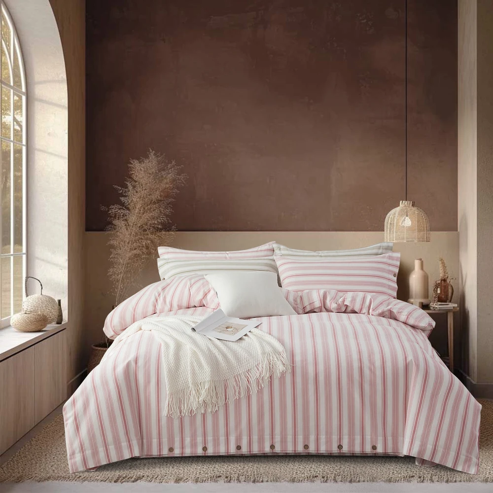 Pink stripe duvet cover and pillowcases from the featured series
